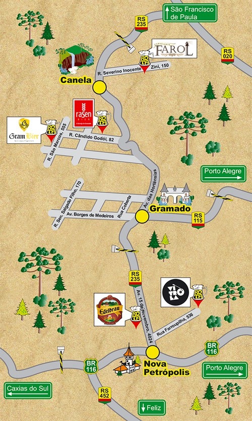 Mapa divulgação Rota Cervejeira Serra Gaúcha